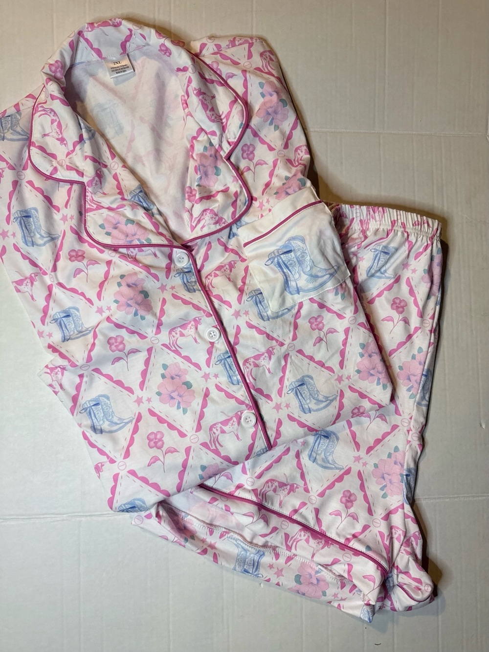 Source Unknown Pink & Blue Floral Cotton Pajama Set